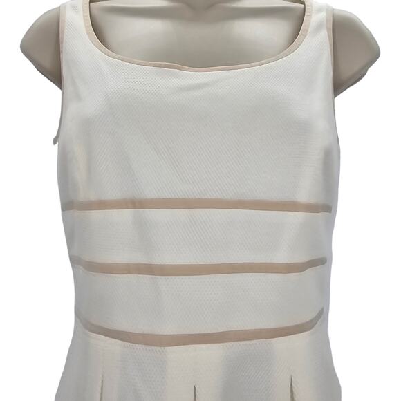 Antonio Melani Womans size 0 A-Line Textured Stretch Cotton Midi Dress Ivory Tan - Picture 2 of 8